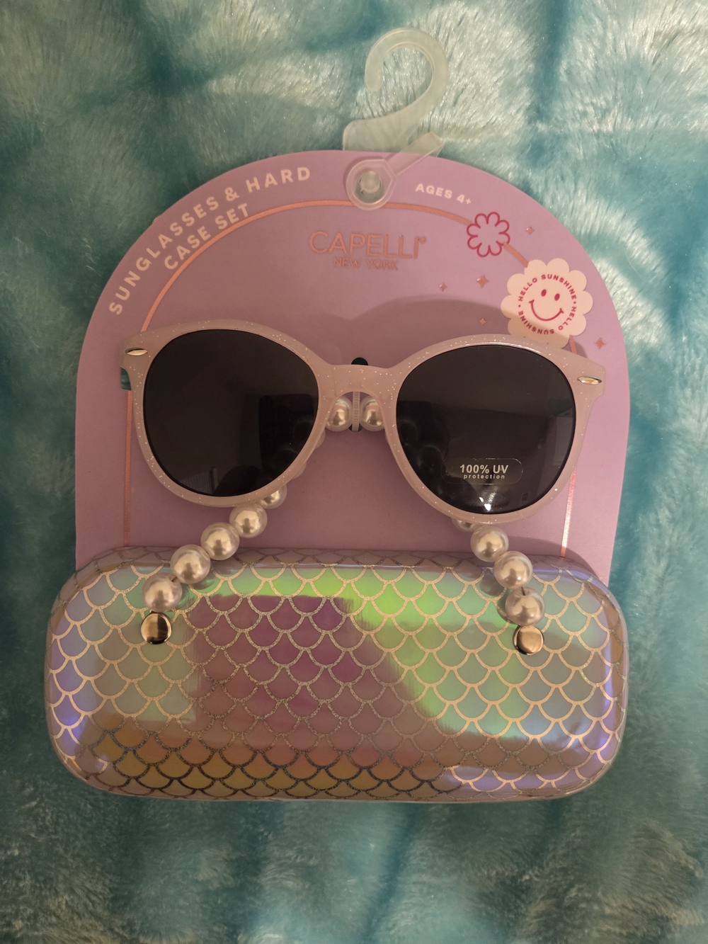 Pink Glitter Sunglasses & Iridescent Mermaid Scale Clutch with Pearl Handle